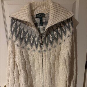 Lauren Active Ralph Lauren Full Zip Fair Isle Full Zip Cardigan w Collar Sz L